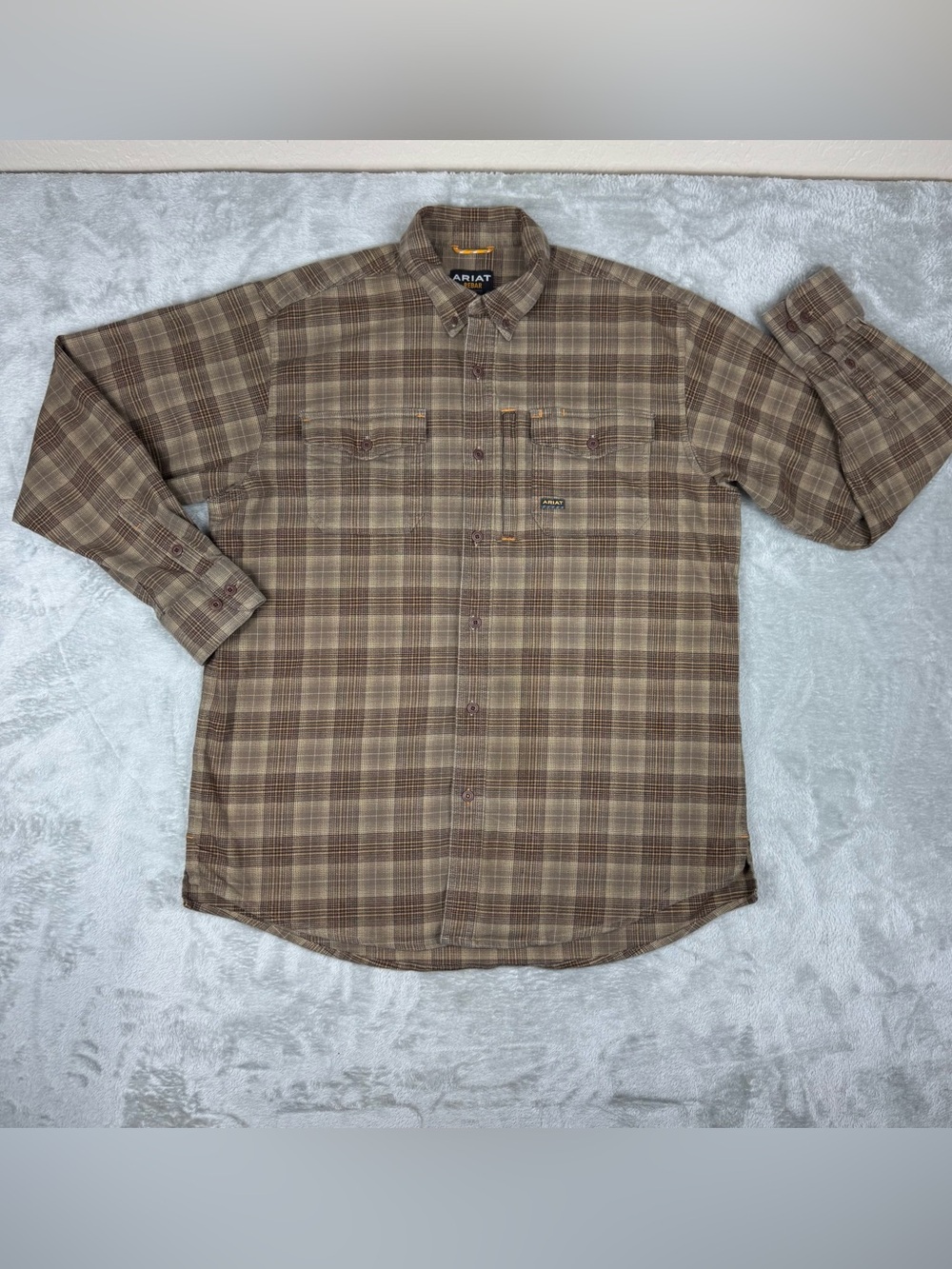 Ariat rebar flannel dura stretch work shirt sz L mens
